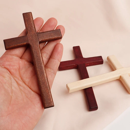 12x7cm Cruz Catolica de Madera de Mano, para la oracion personal