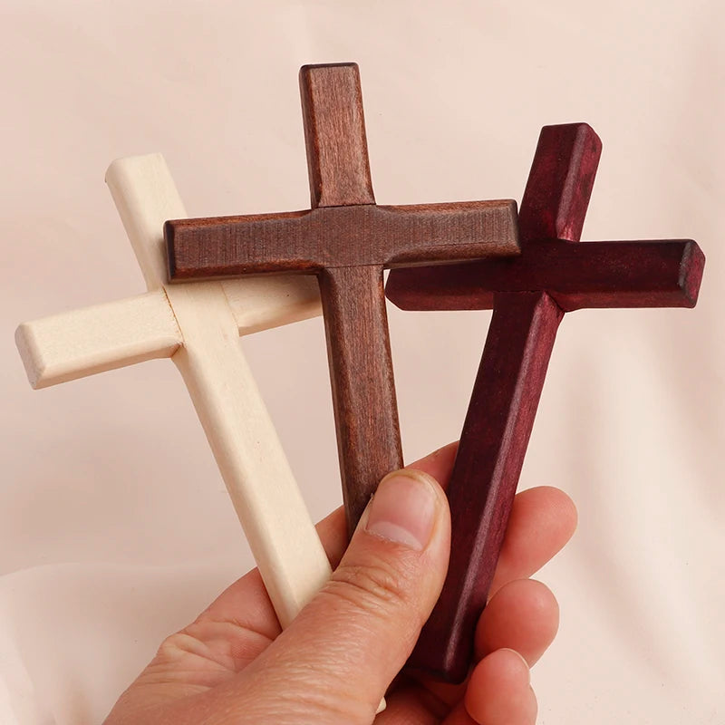 12x7cm Cruz Catolica de Madera de Mano, para la oracion personal