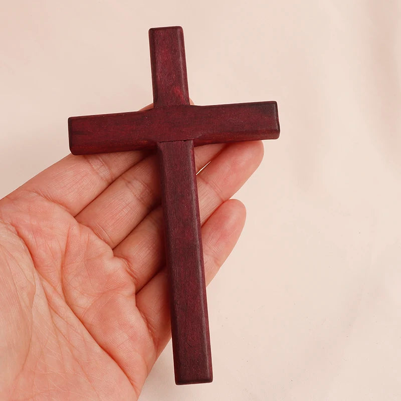 12x7cm Cruz Catolica de Madera de Mano, para la oracion personal