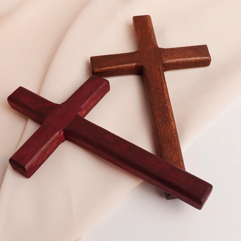 12x7cm Cruz Catolica de Madera de Mano, para la oracion personal